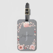Étiquette À Bagage Rose d'aquarelle Wreath personnalisée | Gray (Devant Vertical)