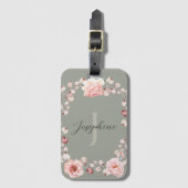 Étiquette À Bagage Rose d'aquarelle Wreath personnalisée | Vert sage (Devant Vertical)