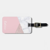 Étiquette À Bagage Rose de marbre blanc de parties scintillantes (Devant horizontal)