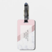 Étiquette À Bagage rose de marbre blanc de parties scintillantes (Dos Vertical)