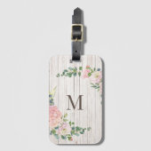 Étiquette À Bagage Rose de Monogramme en bois vieilli Hydrangea & Euc (Devant Vertical)