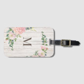 Étiquette À Bagage Rose de Monogramme en bois vieilli Hydrangea & Euc (Devant Horizontal)