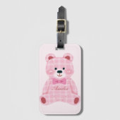 Étiquette À Bagage Rose En vichy Teddy (Devant Vertical)