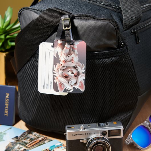 Étiquette À Bagage Rosé Et Blanc Fluffé (Recto & Verso)