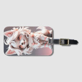 Étiquette À Bagage Rosé Et Blanc Fluffé (Devant Horizontal)