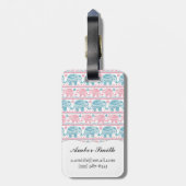 Étiquette À Bagage Rose et motif ethnique turquoise d'éléphant (Dos Vertical)