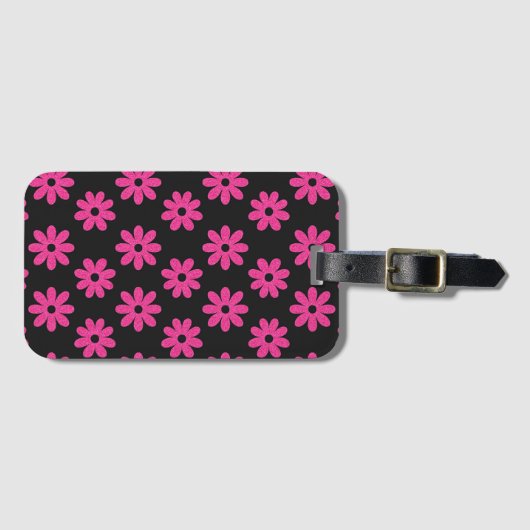 Étiquette À Bagage Rose et noir floral (Devant Horizontal)