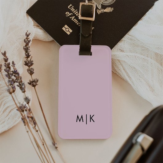 Étiquette À Bagage Rose et noir | Monogramme moderne