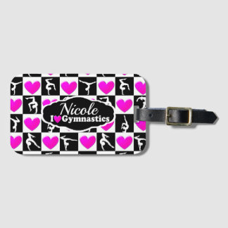 ÉTIQUETTE À BAGAGE ROSE ET NOIR PERSONNALISÉ GYMNAST DESIGN