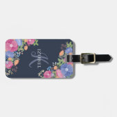 Étiquette À Bagage Rose et pourpre fleurit le monogramme (Devant horizontal)