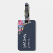 Étiquette À Bagage Rose et pourpre fleurit le monogramme (Dos Vertical)