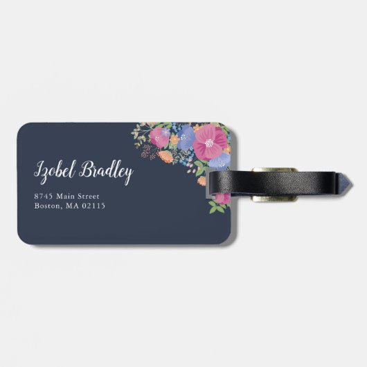 Étiquette À Bagage Rose et pourpre fleurit le monogramme (Dos horizontal)