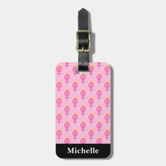 Étiquette À Bagage Rose Féministe (Devant Vertical)
