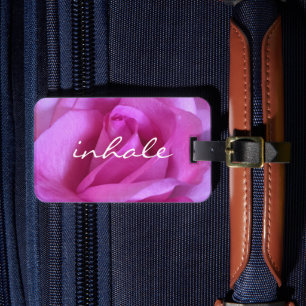 Étiquette À Bagage Rose Fleur Photo Inhale Script Beau