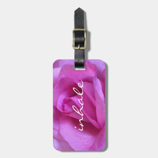 Étiquette À Bagage Rose Fleur Photo Inhale Script Beau (Devant Vertical)