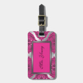 Étiquette À Bagage Rose fleuri de damassé, noir, argent (Devant Vertical)