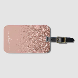 Étiquette À Bagage Rose Gold Blush Pink Girly Glitter Monogramme