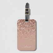Étiquette À Bagage Rose Gold Blush Rose Féminin Paillettes Monogramme (Devant Vertical)