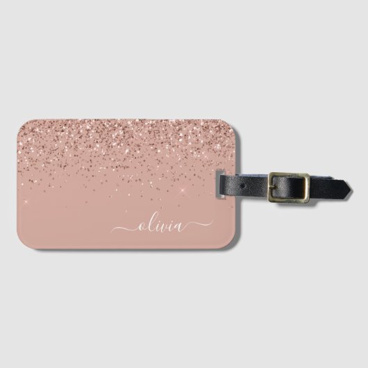 Étiquette À Bagage Rose Gold Blush rose fille Parties scintillant Mon (Devant Horizontal)