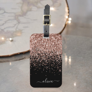 Étiquette À Bagage Rose Gold Blush Rose Noir Féminin Strass Monogramm