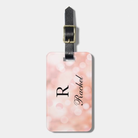 Étiquette À Bagage Rose Gold Bokeh Monogramme Nom Initial Girly Chic (Devant Vertical)