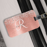 Étiquette À Bagage Rose Gold brossé Parties scintillant métallique No<br><div class="desc">Personnalisez facilement ce design chic branché de porte-bagages avec une jolie parties scintillant brillante en argent sur un arrière - plan métallique brossé en or rose.</div>