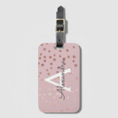 Étiquette À Bagage Rose Gold Confetti Monogramme Nom et initiale (Devant Vertical)