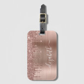 Étiquette À Bagage Rose Gold Dripping Glitter Personalized (Devant Vertical)