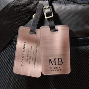Étiquette À Bagage Rose Gold Élégant Métal Brossé Monogrammé