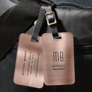 Étiquette À Bagage Rose Gold Élégant Métal Brossé Monogrammé