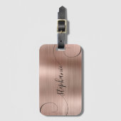 Étiquette À Bagage Rose Gold Feuille Élégante Nom Script Bouclé (Devant Vertical)