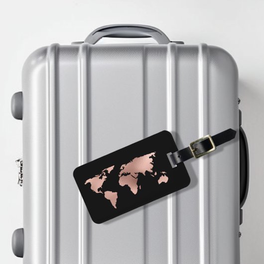 Étiquette À Bagage Rose Gold Foil Metallic World Map Bagages