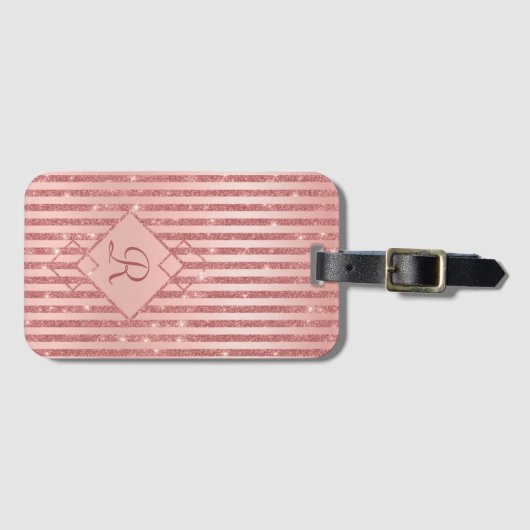 Étiquette À Bagage Rose Gold Glam Parties scintillant Monogram Girly (Devant Horizontal)
