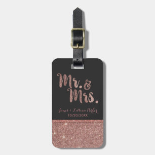Étiquette À Bagage Rose Gold M. et Mme Parties scintillant Monogram M