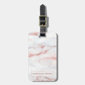 Étiquette À Bagage Rose Gold Marbre blanc Nom personnalisé (Devant Vertical)