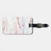 Étiquette À Bagage Rose Gold Marbre blanc Nom personnalisé (Dos horizontal)