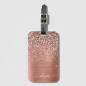 Étiquette À Bagage Rose Gold Métal Brossé Glitter Monogramme (Devant Vertical)
