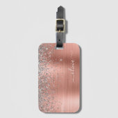 Étiquette À Bagage Rose Gold Métal Brossé Paillettes Monogramme Argen (Devant Vertical)