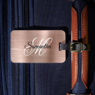 Étiquette À Bagage Rose Gold Métal Fancy Monogramme