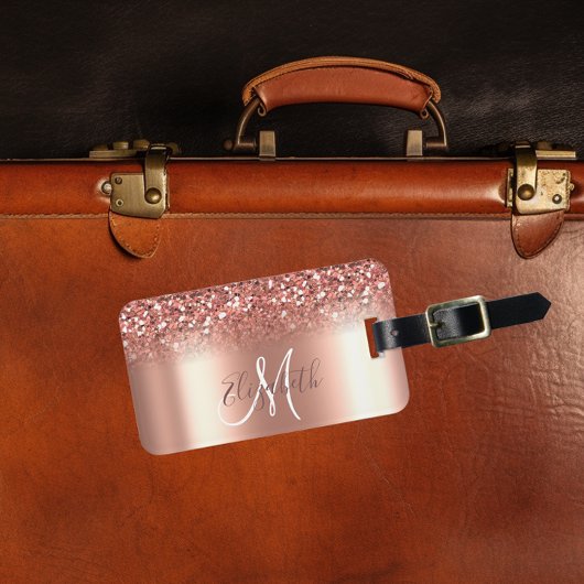 Étiquette À Bagage Rose Gold Ombre Parties scintillant métal Monogram