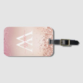 Étiquette À Bagage Rose Gold Pailleté Élégant Nom de Script Monogramm (Devant Horizontal)