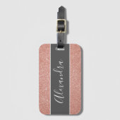 Étiquette À Bagage Rose Gold Paillette Monogramme Nom (Devant Vertical)