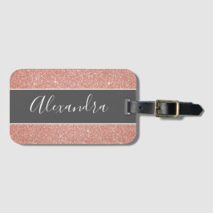Étiquette À Bagage Rose Gold Paillettes Monogramme Nom