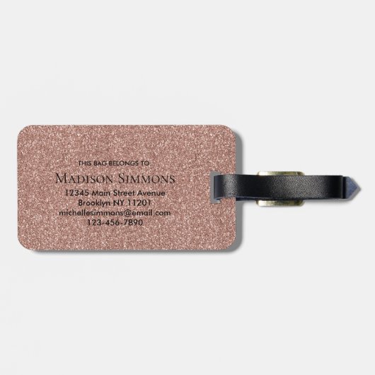 Étiquette À Bagage Rose Gold Parties scintillant Étincelle Nom du scr (Dos horizontal)