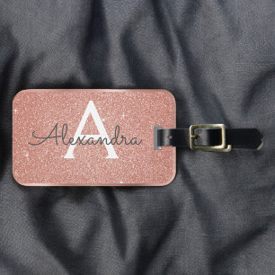 Étiquette À Bagage Rose Gold Pink Sparkle Glitter Monogram Nom