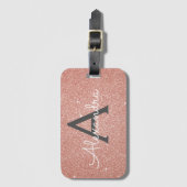 Étiquette À Bagage Rose Gold Pink Sparkle Glitter Monogram Nom (Devant Vertical)