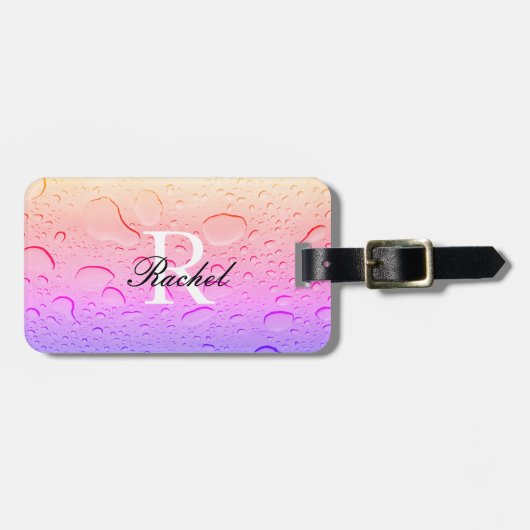 Étiquette À Bagage Rose Gold Pink Water Drops Ombre Custom Modern (Devant horizontal)