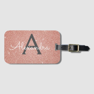 Étiquette À Bagage Rose Gold Rose Pailletée Monogramme Nom