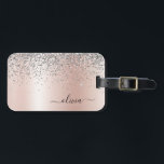 Étiquette À Bagage Rose Gold - Rose Pâle Pailleté Monogramme Argenté<br><div class="desc">Rose Gold - Étiquette de Bagage ou Valise avec Nom et Initiale en Rose Pâle et Argenté, Paillettes Métallisées et Faux Feuille Métallique Brossée. C'est le cadeau idéal pour un anniversaire sweet 16, un mariage, une douche de mariée, un anniversaire de mariage, une baby shower ou une soirée d'enterrement de...</div>