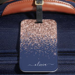 Étiquette À Bagage Rose Gold Rose Poudré Bleu Nuit Paillettes Monogra<br><div class="desc">Rose Gold - Rose Poudré et Bleu Nuit Paillettes Monogramme Nom Étiquette de Bagage. C'est le cadeau idéal pour un anniversaire sweet 16,  un mariage,  une douche de mariée,  une baby shower ou une soirée d'enterrement de vie de jeune fille pour quelqu'un qui décore sa chambre avec style.</div>